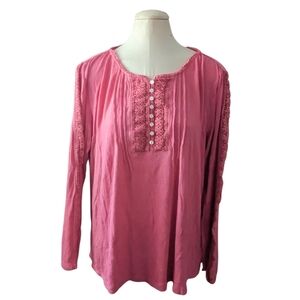 Soft Surroundings pink embroidered eyelet peasant top blouse bohemian LARGE